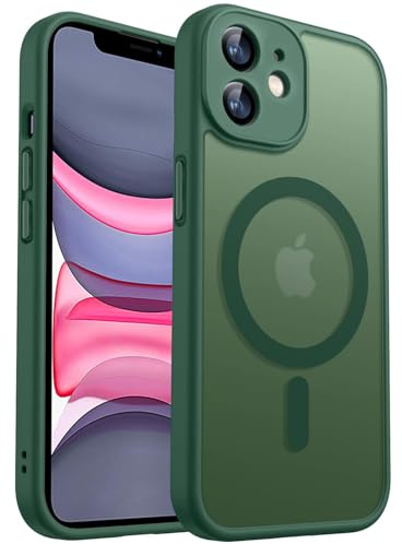 E-Lush Coque pour iPhone 11 Magnétique Compatible avec MagSafe, Etui Translucide Mat Arrière Housse Protection d'objectif Dos Antichoc TPU + PC Bumper Case, Vert