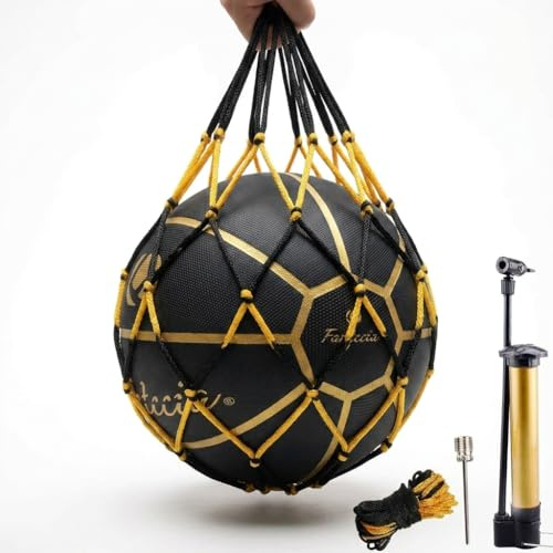 Fantecia Basketball mit Pumpe,Offizielle Größe 7 Outdoor Indoor Basketball mit Pumpe(Schwarz Golden)