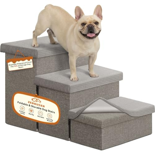 Zerbuger Dog Stairs 23 H, 4-Step Wider Dog Steps for High Beds Window, Folding Storage Pet Stairs Gift for Small/Medium/Large Old Dogs Cats, Ramp for Climbing Car Up to 200 lbs (Gray, with Condo)