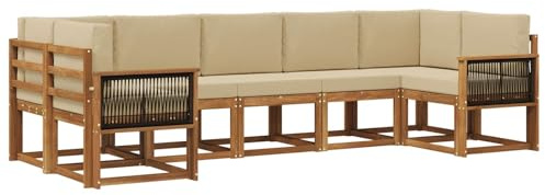 vidaXL Outdoor-Sofagarnitur 7 pcs Natur und Beige Massivholz Akazie, Garten-Sofa-Set, modernes Outdoor-Modular, Patio-Sitzgruppe, Akazienholz-Möbel, Lounge für den Hinterhof