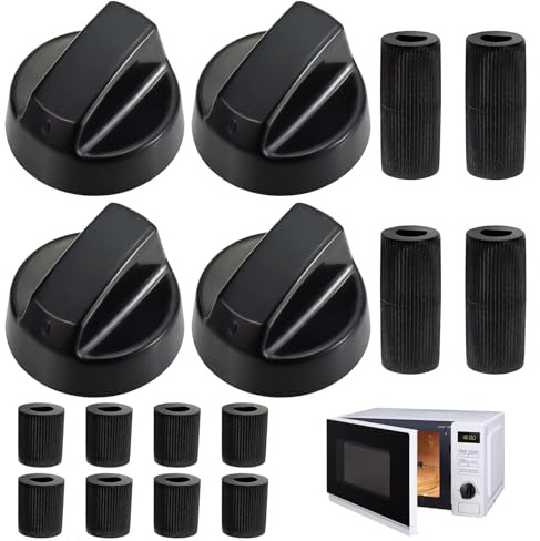4Pcs Cooker knobs Replacement, hotpoint Oven knobs Black Universal fit, Universal knobs Replacement with 12 adapters for Gas hob Electric Oven Stove
