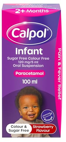 Calpol Infant Oral Suspension (1 x 100ml), Sugar-Free Strawberry Flavour Paracetamol for Kids, Relieves Pain and Fever, Baby Medicine Syringe, Soothed Symptoms After 1 Dose, Gentle on Tummies