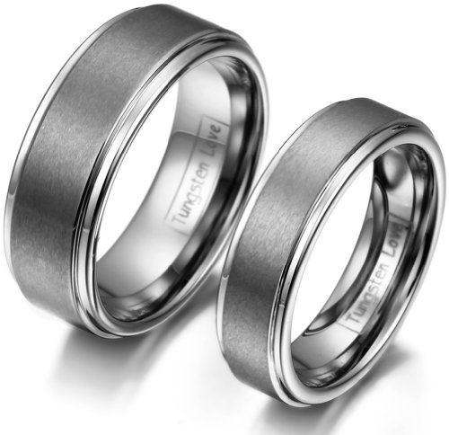 JewelryWe Schmuck 8mm Breite Wolframcarbid Herren-Ring, Poliert Eheringe Verlobungsringe, Silber mit Geschenk Tüte - Größe 54 bis 71