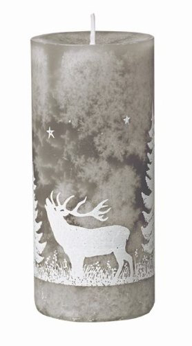 Weihnachtskerzen Foresta mit Hirsch durchgefärbte Stumpen Kerzen 12 x 5,5 cm Stein