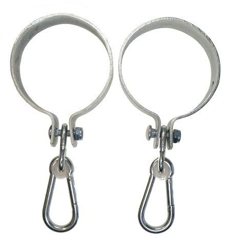 Danto® Set di 2 ganci a collare, Ø a scelta, gancio per altalena, morsetti a battente, ganci ad angolo per porte con moschettone zincato, per tubi o legni rotondi, argento, 12 cm