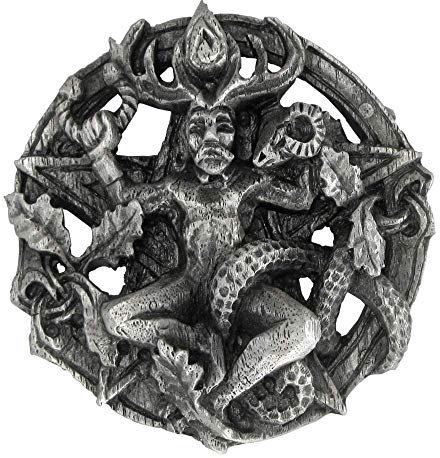Dryad Design Cernunnos Gürtelschnalle aus Zinn mit keltischem Hörnern, Gott, silber