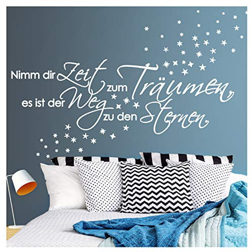 Wandora G003 Spruch Nimm dir Zeit zum Träumen I azurblau (BxH) 70 x 21 cm I Sterne Schlafzimmer Aufkleber selbstklebend Wandaufkleber Wandsticker
