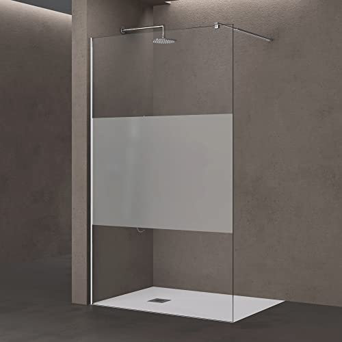 doporro Box Doccia Walk-In 100x200cm, Parete Doccia in Vetro Parzialmente Smerigliato 8mm Braccio di Sostegno 70-120cm Vetro di Sicurezza ESG con Rivestimento Nano BRAM3 Bremen01MS
