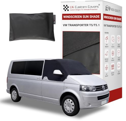To Fit VW T5/T5.1 Windscreen Cover 2003-2015 – Sun Shade & Frost Protector | Summer UV Protection, Blackout for Privacy, Breathable & Waterproof Fabric, Easy to Fit VW T5/T5.1 Accessories, Black