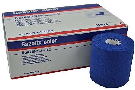 BSN Gazofix Color Fixierbinde, Binde, Verband, Fixierverband, kohäsiv, elastisch 8 cm x 20m, blau, 1 Rolle