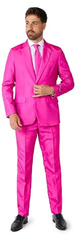 Suitmeister Uomo Men Suit Set di pantaloni eleganti da lavoro, Solid Pink, XXL