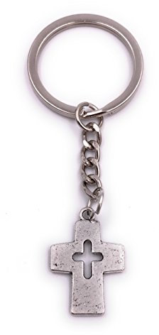 H-Customs Kreuz Christi Jesus Kirche Schlüsselanhänger Anhänger Silber aus Metall