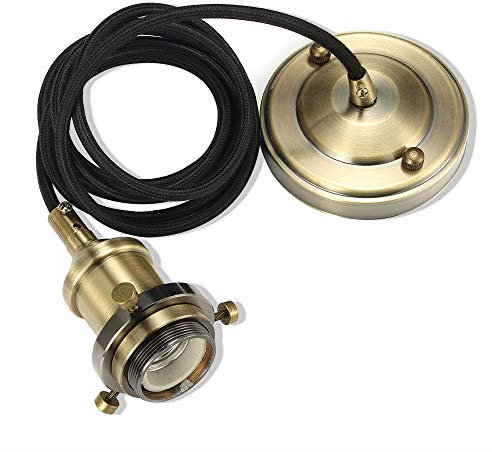NUODIFAN E27 Lampenfassung Vintage Pendelleuchte Retro Edison Hängelampe Antike Lampe Zubehör, Keramik 3-adriges Textilkabel Ideal für Deckenbeleuchtung, Bar, Cafe - - Bronze