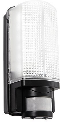 National Lighting Modern Outdoor Heavy Duty Black Plastic IP44 Rated Movement Sensor Bulkhead Security LED Wall Light - Equipped with PIR Motion Detector