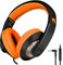 RockPapa Comfort+ Kinder Kopfhörer für Schule Jungen, Kopfhörer Kinder mit Kabel, Faltbar, 3,5 mm Jack, HD-Mikrofon, Over Ear Kinderkopfhörer für Schule/Reise/PC, Schwarz Orange
