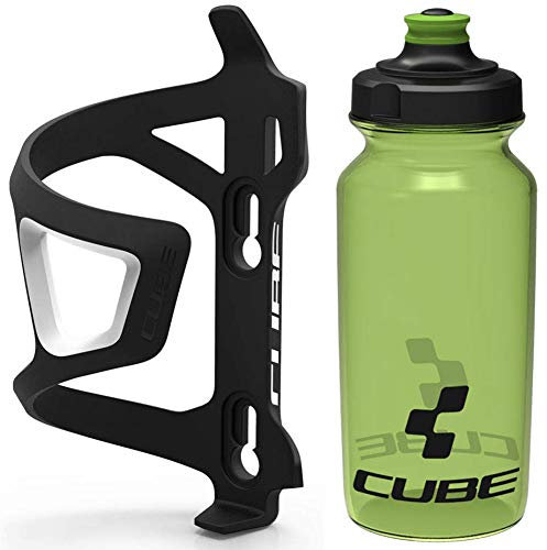 Cube HPP Right Side Loading Cage - Black & Icon Bottle - Green, 750ml / Lightweight Bicycle Cycling Cycle Bike MTB Mountain Road Water Drink Flask Bidon Bracket Mount Holder HPA HPP Set Accessories