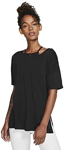 Nike W Nk Yoga Layer Ss Top T-Shirt - Black/(Dark Smoke Grey), Small
