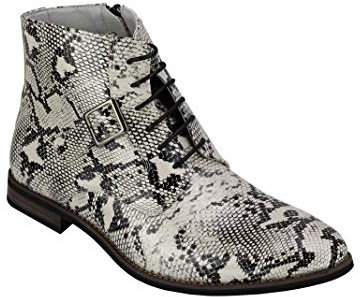 Xposed Herren-Patent Kunstleder Glänzende Schlange Haut Ankle Boots mit Reißverschluss & Lace up Chelsea Dealer Schuhe [A2074H-WHITE-40]