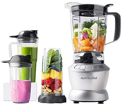 Nutribullet NBF-28500-1209SL - Batidora combo 1.200 W, 1.8 litros y extractor de nutrientes en uno, recetario en español, 3 velocidades, función pulse, función extracción, metal, gris