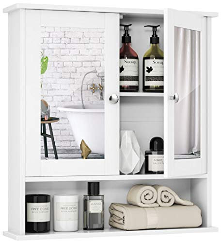 RELAX4LIFE Spiegelschrank Badezimmerspiegelschrank Hängeschrank Badezimmerschrank Badschrank Schminkschrank Badmöbel, mit Spiegel, zweitürig, 56,5 x 13,5 x 58 cm (Weiß)