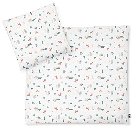 Julius Zöllner Jersey - Kinderbettwäsche 80x80 + 35x40 cm, 2-teiliges Set aus Deckenbezug und Kissenbezug, 100 Prozent Jersey-Baumwolle, mit Reißverschluss, Standard 100 by Oeko-TEX, Little Fox