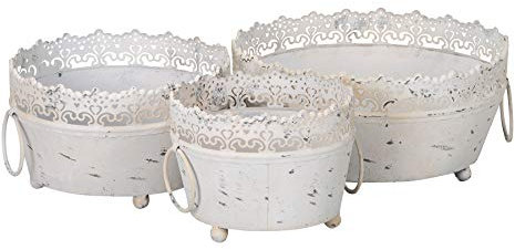 levandeo Pflanzkübel 3er Set Eisen Grau Weiß Shabby Chic Vintage Gartendeko Blumentopf Deko Kübel