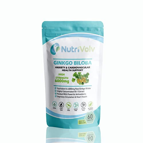Ginkgo Biloba 6000mg Supplements Helps Promote Healthy Memory & Cognitive Function Blood Circulation, Heart, Memory, Focus & Anxiety | 60 Tablets