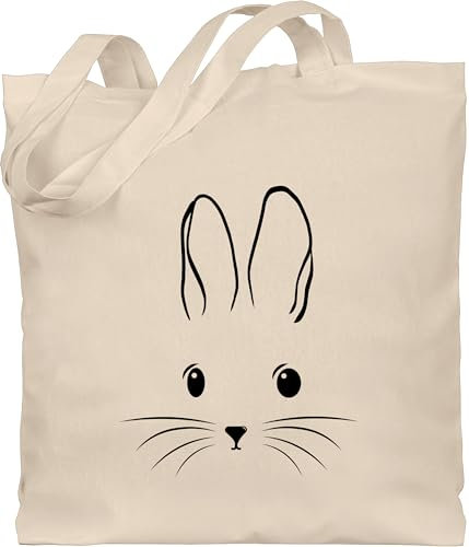 Baumwolltasche - Ostergeschenk Ostern - Hasen Kopf Simple schwarz - Unisize - Naturweiß - ostegeschenk osterhasentasche oster hase erwachsene hasentasche osterngeschenke ostermotiv osterhase