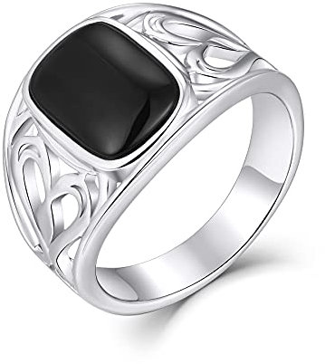 JO WISDOM Herren Ring Breit Silber 925,Klassischer einfacher Siegel schwarzer Onyx Breiter Ring, Schmuck für Männer