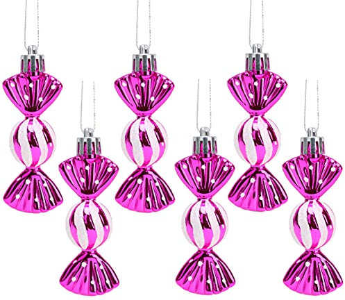 Christmas Concepts® Pack of 6-8cm Mini Sweet Shaped Baubles – Shiny & Glitter Decorated – Christmas Tree Decorations (Hot Pink)