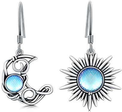 PROESS Sonne und Mond Ohrringe 925 Sterling Silber Simulierter Mondstein Sonne und Mond Schmuck Ohrringe für Frauen Mädchen