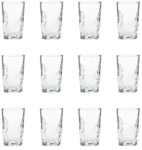 Glasshop 12-Pack Small Lowball Drinking Glasses - 110ml Mini Water Tumbler and Liqueur Shot Glass Set, Diamond Cut Retro Style, Dishwasher Safe