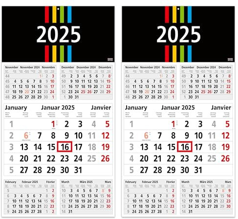 5-Monatskalender mit Tagesanzeiger 2025 PILOT - 2 Stück Wandkalender 30 x 56 cm groß - Bürokalender mit 5 Monaten - Made in Germany by Geiger-Office