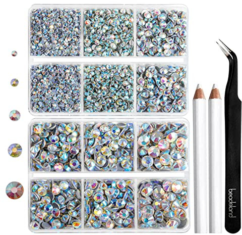 6736pcs Hotfix Rhinestones Flatback,Clear AB Rhinestones for Crafts Clothes Mixed 5 Sizes, Hotfix Crystals with Tweezers and Wax Pencil Kit, SS6-SS30,Crystal AB