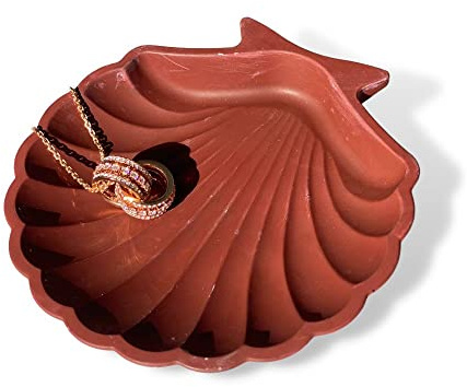 Coupelle décorative coquillage - vide poche pour femme - plateau rangement bijoux, montres - effet uni - couleur au choix - Collection Classic (rouge terracotta))