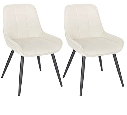 WOLTU Esszimmerstühle 2er Set, Polsterstuhl Samt, Küchenstuhl gepolstert, Akzentstuhl für Wohnzimmer Schlafzimmer Küche, ergonomischer Stuhl mit Rückenlehne, Cremeweiß, BH331cm-2