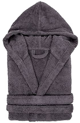 TRAMAS+ Peignoir de Bain 100% Coton Homme et Femme, 450g, Capuche, Ceinture Ajustable, 2 Poches, Haute Absorption, Doux et Confortable, Certifié OEKO-TEX - XXL, Gris Perla