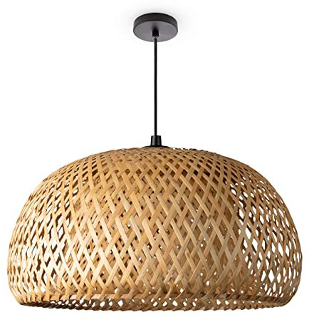 Paco Home Deckenlampe Bambus Hängelampe Korb Boho Lampe Esszimmer Ø38cm Wohnzimmer Hängend Rattan Natur Küche Vintage E27 Retro 1,5m Textilkabel