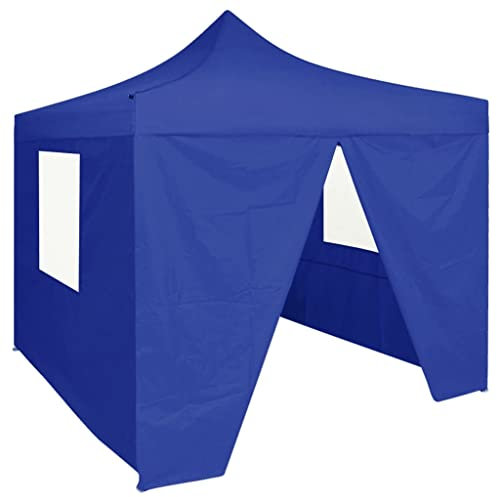 HOMIUSE Profi-Partyzelt Faltbar Pavillon Faltpavillon Grillpavillon Faltbar Verkaufsstand Gartenpavillon Gartenlaube Party Zelt Groß Faltzelt Pavillion Klappbar mit 4 Seitenwänden 2x2m Stahl Blau
