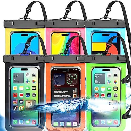 Lot de 6 Multicolores Pochettes étanches pour téléphone, Grand Pochettes étanches pour téléphone (Niveau de Protection:IP68) Sports de Plein air pour Apple iPhone, Samsung et jusqu'à 7,5 Pouces