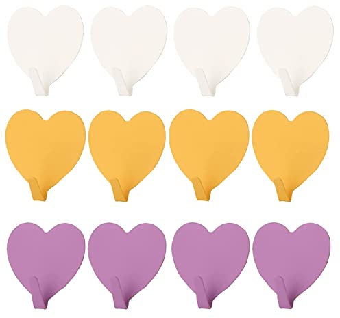12 Stück Herz Selbstklebend Haken Bunte Wandhaken Edelstahl Klebehaken, Ohne Bohren Selbstklebende für Bad Toilette Handtuchhalter Küche (Stil 3)
