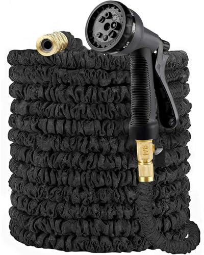 Gartenschlauch Flexibel 30M, Flexibler Schlauch Wasserschlauch mit 8 Modi Erweiterbare Schlauch-Spritzpistole, 3 mal Ausziehbarer Schlauch FlexiSchlauch, Magisches Wasserrohr (Zuhause, Schwarz)