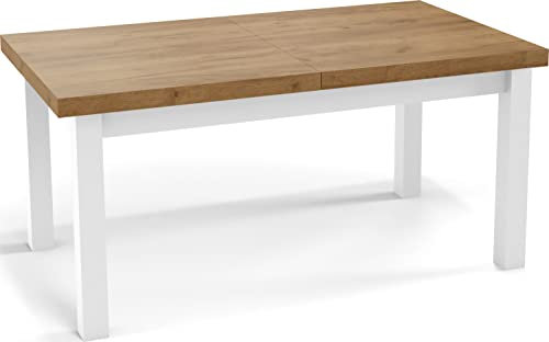 WFL GROUP Moderner Rechteckiger Ausziehbarer Esstisch - Platzsparend - Weißen Holzbeine - 160 bis 210 cm - Hergestellt in EU - 160 x 90 cm - Wotan Eiche
