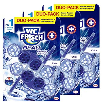 WC FRISCH Kraft Aktiv Blauspüler Chlor 3 x 100g (3x 2 * 50 g), WC Reiniger mit innovativer Geruchs-Stopp-Formel, Duftsteine für extra Frische und eine sichtbare Reinigung