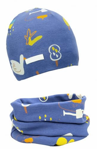 FORUHOO Mädchen Mütze Set mit Schal Kinder Beanie für Herbst Winter Baumwolle 2er (Schwan,44-48)