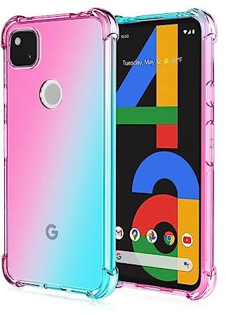Topme Hülle für Google Pixel 4a (4G) (5.81 Inches), Handyhülle aus Weichem TPU Silikon, Transparent, mit Farbverlauf - Rosa Grün