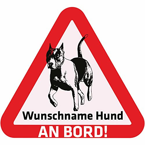 Indigos UG - Auto Aufkleber - Namensaufkleber Hund 15 cm - American Stafford - Sticker selbst gestalten mit Name & Wunschtext - personalisiert selbstklebend - Motorrad - LKW - Heckscheibenaufkleber