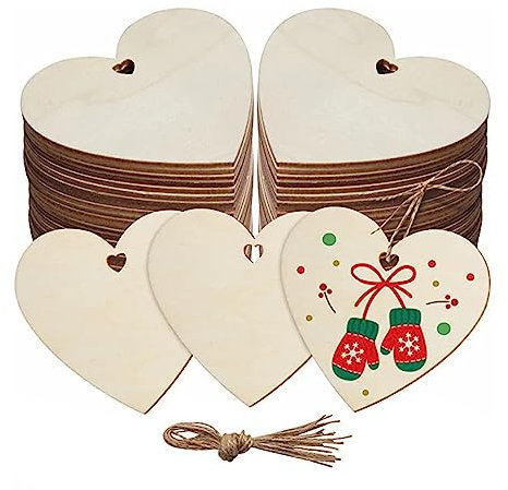 ENLACE 30 Stück Holzherzen Deko, mit Jute Schnur, 8cm Holzherzen Scheiben Deko mit Löchern, Holzherzen zum Basteln und Dekorieren, für DIY Handwerk, Tischdekoration, Malerei