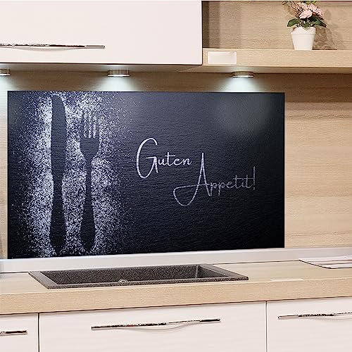 GRAZDesign Spritzschutz Küchenrückwand Glas Küche für Herd & Küchenspüle, Grau Guten Appetit Glasplatte Rückwand Küchenwand Wandschutz | 80x60cm