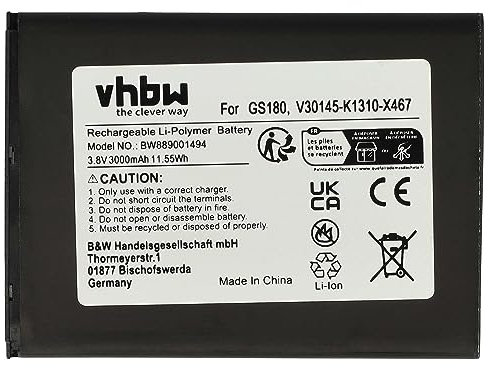 vhbw Akku kompatibel mit Gigaset GS180 Handy Smartphone Telefon (3000 mAh, 3,8 V, Li-Polymer)